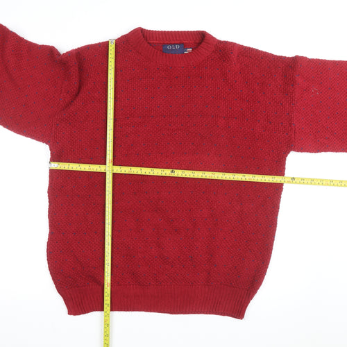 Old Glory Men's Red XL Chunky Knit Cotton Crew Neck Jumper