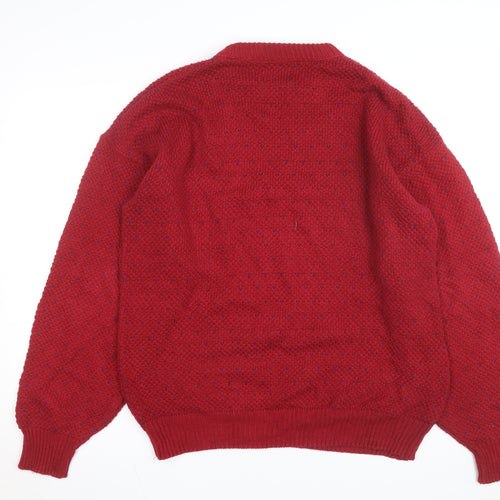 Old Glory Men's Red XL Chunky Knit Cotton Crew Neck Jumper