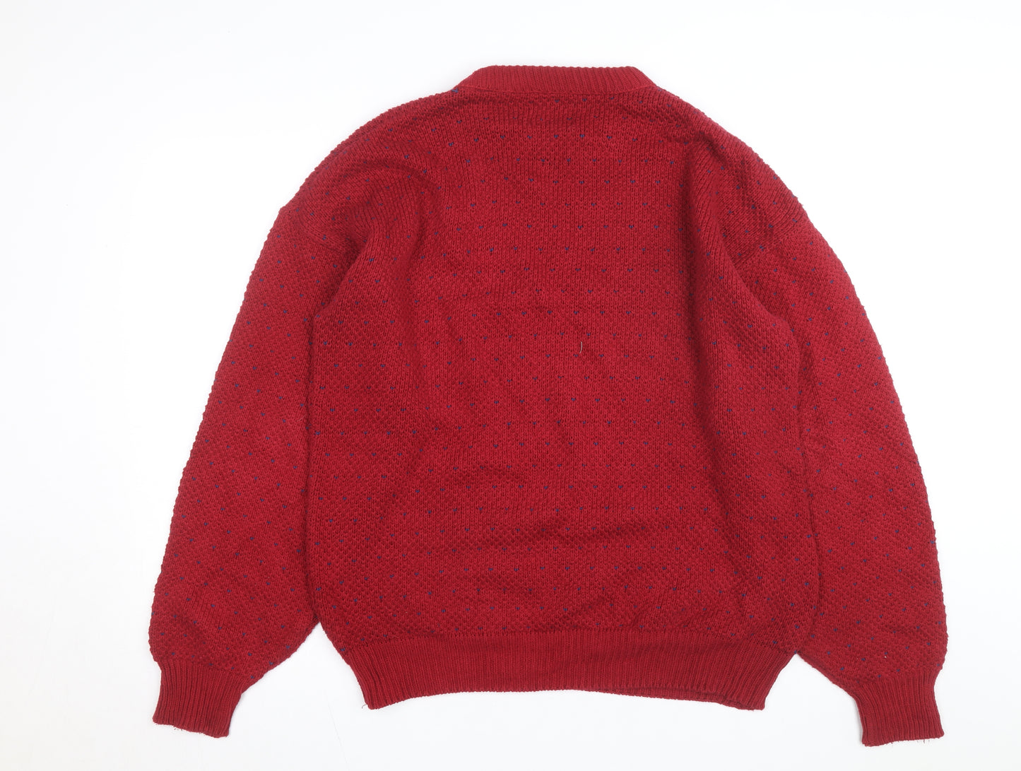 Old Glory Men's Red XL Chunky Knit Cotton Crew Neck Jumper