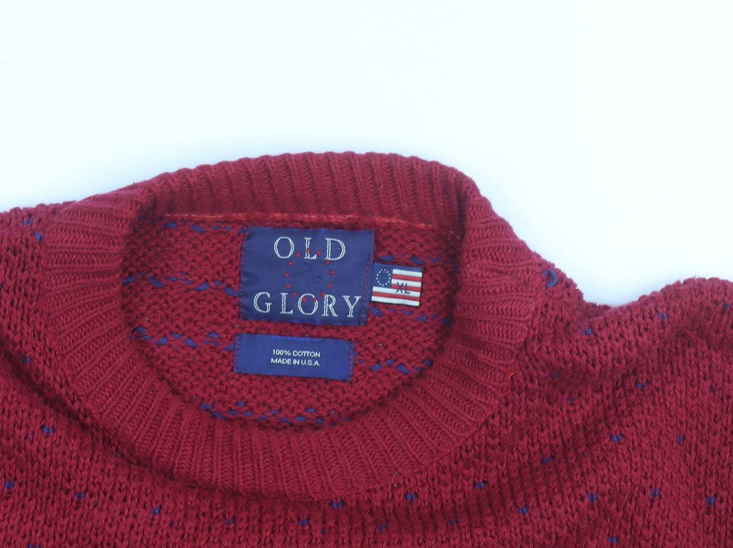 Old Glory Men's Red XL Chunky Knit Cotton Crew Neck Jumper