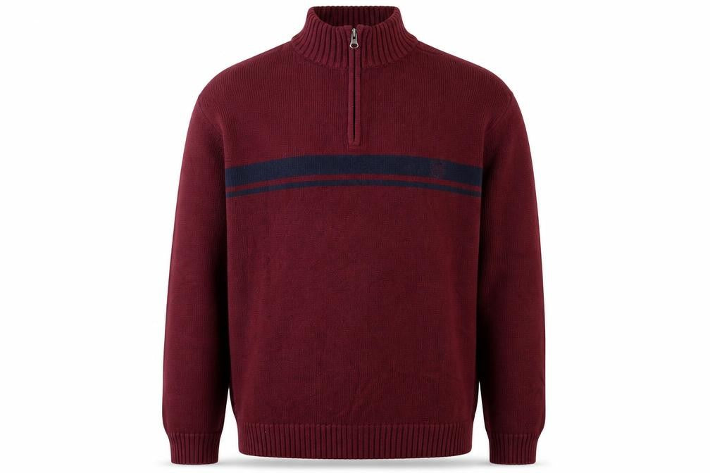 Chaps Men's Red Cotton 1/4 Zip Jumper L High Neck Casual Knitwear