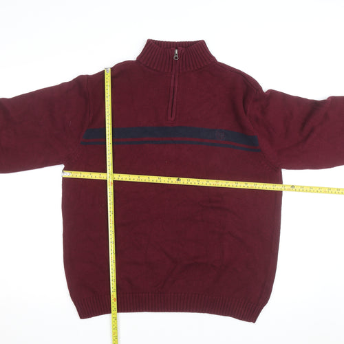 Chaps Men's Red Cotton 1/4 Zip Jumper L High Neck Casual Knitwear