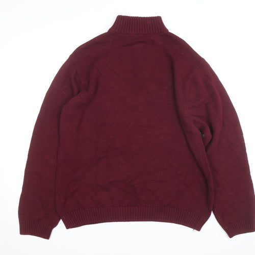 Chaps Men's Red Cotton 1/4 Zip Jumper L High Neck Casual Knitwear