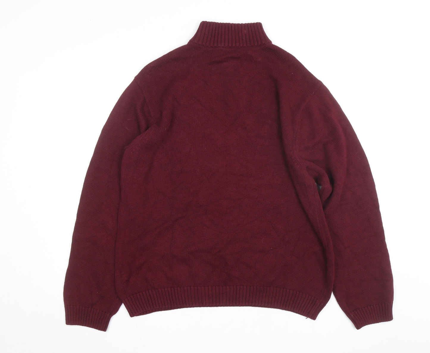 Chaps Men's Red Cotton 1/4 Zip Jumper L High Neck Casual Knitwear