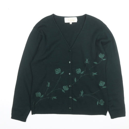 Le Gary Men's Green Wool Embroidered Cardigan M Classic Fit