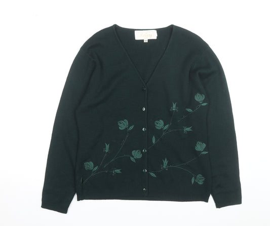 Le Gary Men's Green Wool Embroidered Cardigan M Classic Fit