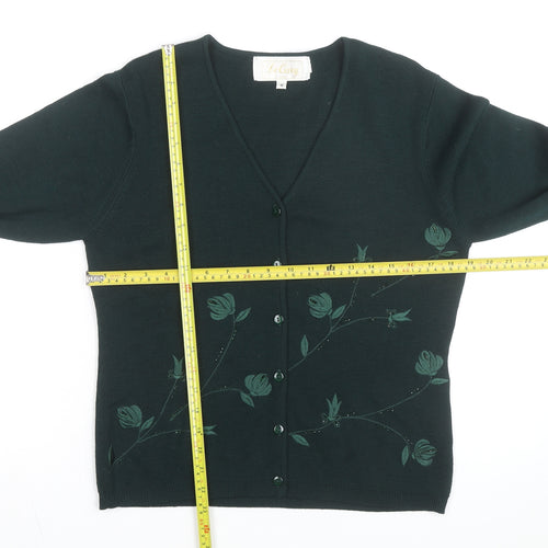 Le Gary Men's Green Wool Embroidered Cardigan M Classic Fit