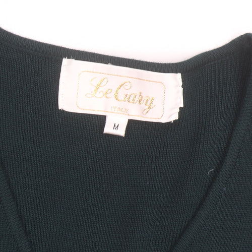 Le Gary Men's Green Wool Embroidered Cardigan M Classic Fit