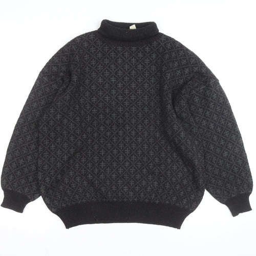 André Christian Men's Black Roll Neck Geometric Knit Jumper M