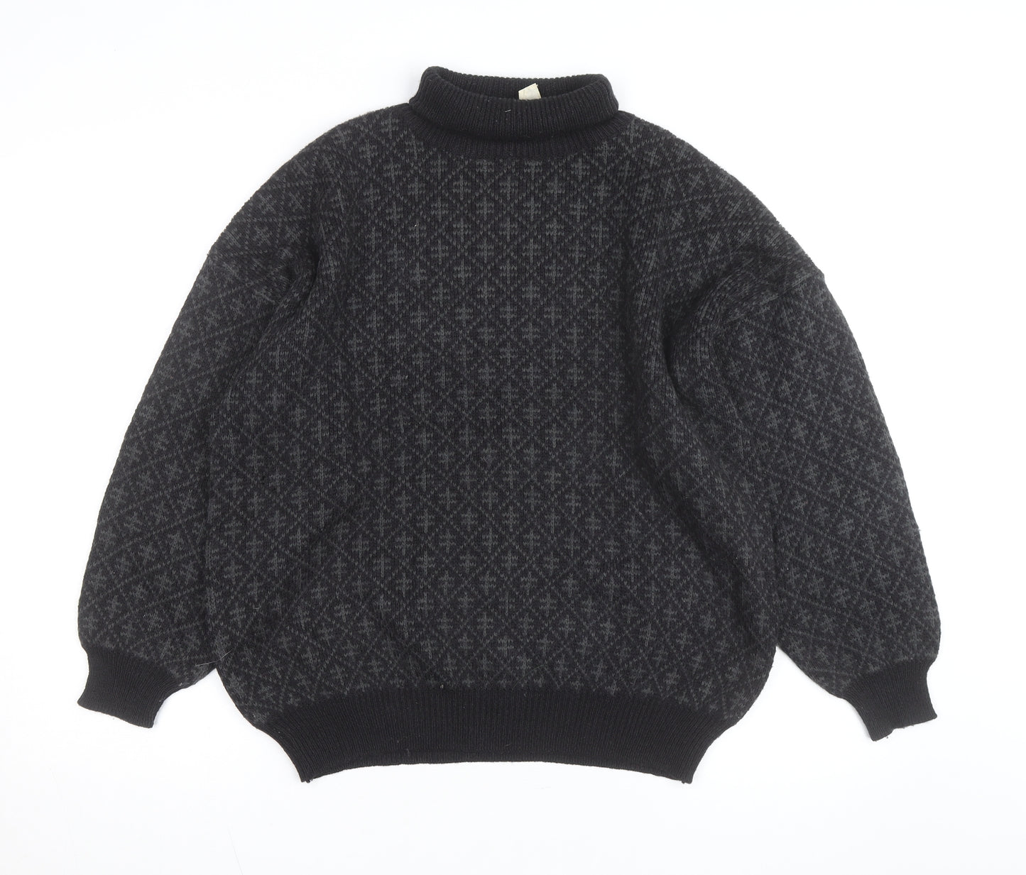 André Christian Men's Black Roll Neck Geometric Knit Jumper M