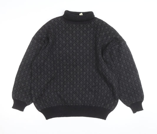 André Christian Men's Black Roll Neck Geometric Knit Jumper M
