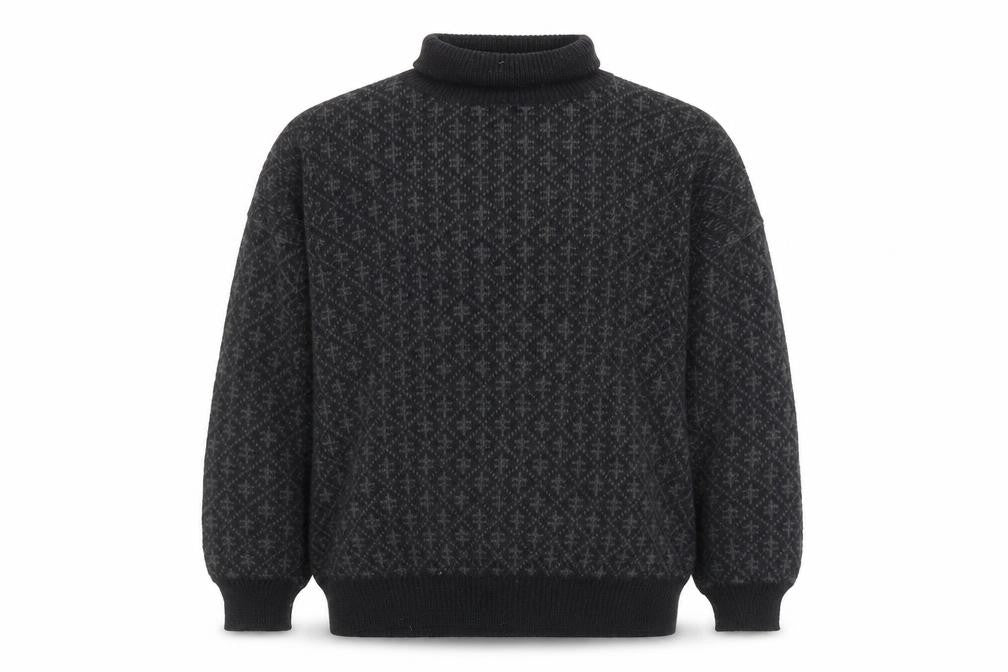 Front view of André Christian Men's Black Roll Neck Geometric Knit Jumper M