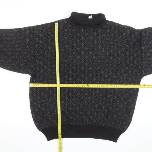 André Christian Men's Black Roll Neck Geometric Knit Jumper M