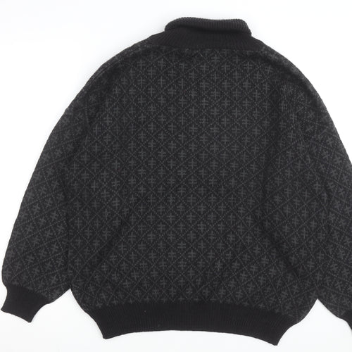 André Christian Men's Black Roll Neck Geometric Knit Jumper M