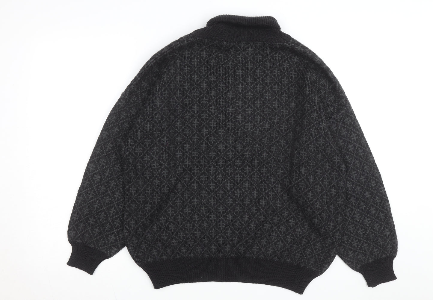 André Christian Men's Black Roll Neck Geometric Knit Jumper M