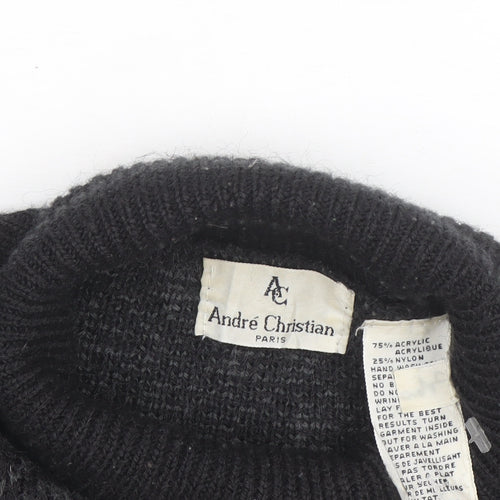 André Christian Men's Black Roll Neck Geometric Knit Jumper M