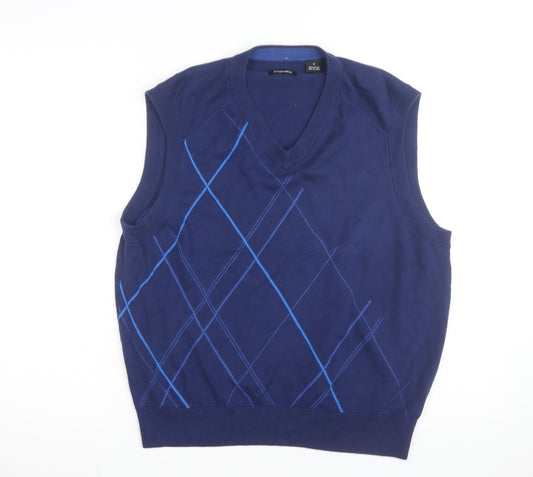 PING Men's Blue Argyle Cotton Golf Vest Jumper Size M