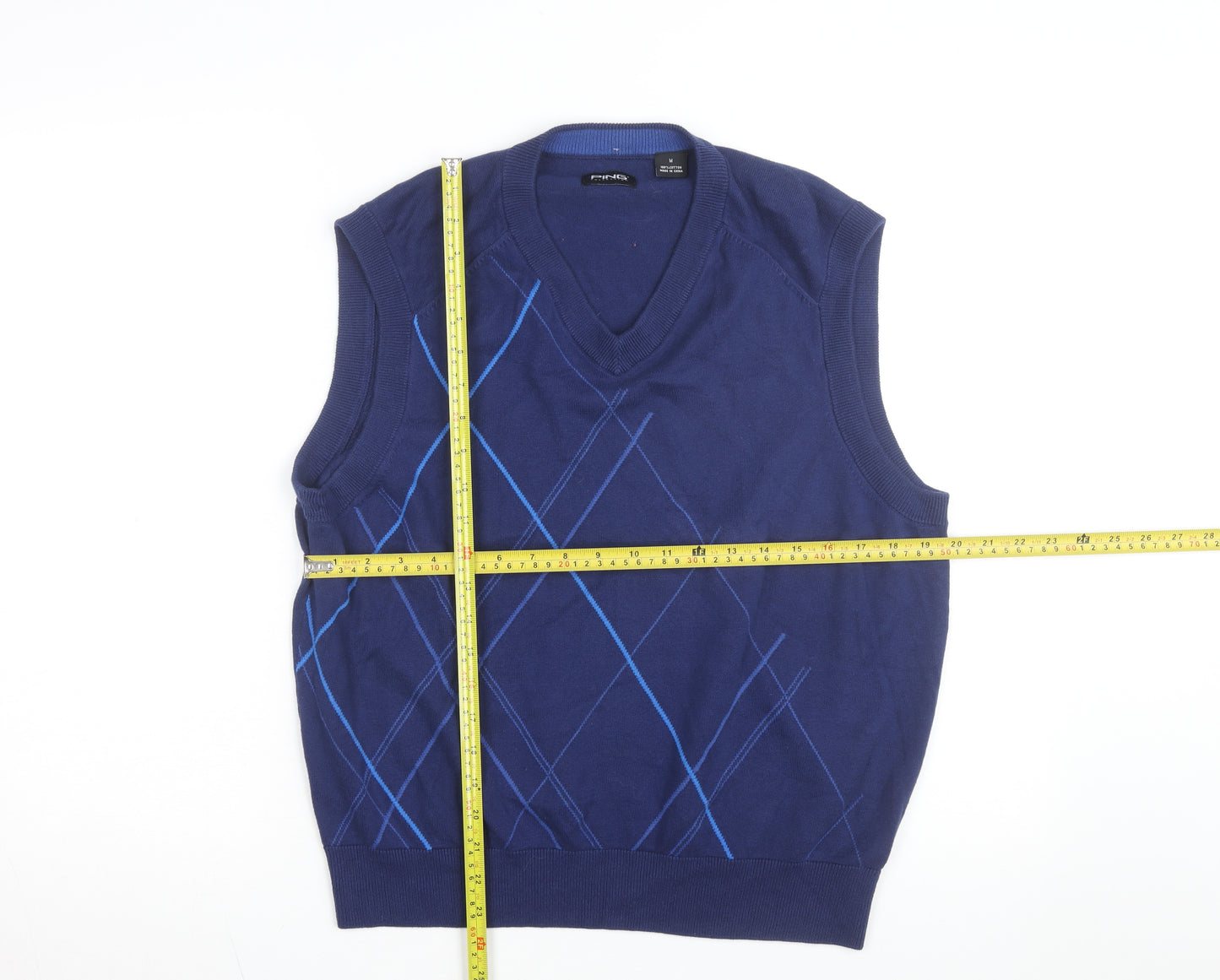 PING Men's Blue Argyle Cotton Golf Vest Jumper Size M