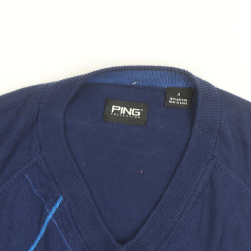 PING Men's Blue Argyle Cotton Golf Vest Jumper Size M