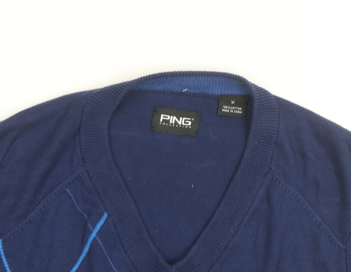 PING Men's Blue Argyle Cotton Golf Vest Jumper Size M
