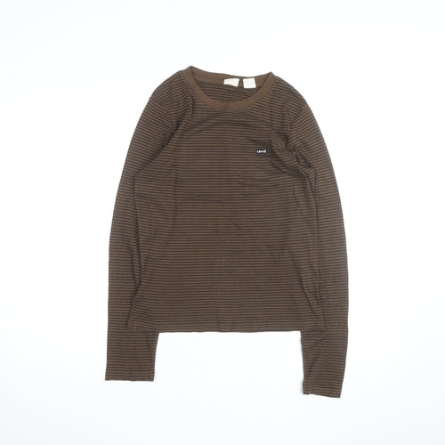 Levi's Girls Brown Striped Long Sleeve T-Shirt Size L Cotton Casual Top