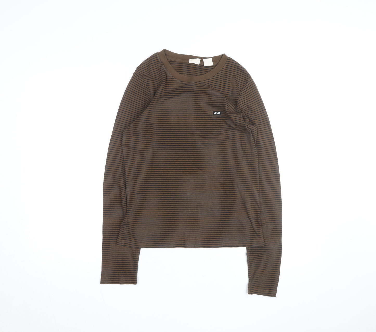 Levi's Girls Brown Striped Long Sleeve T-Shirt Size L Cotton Casual Top