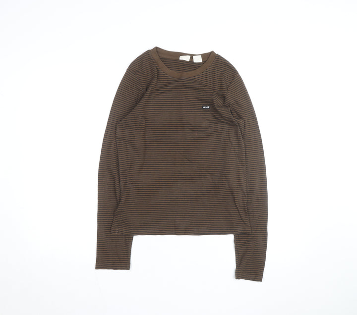 Levi's Girls Brown Striped Long Sleeve T-Shirt Size L Cotton Casual Top