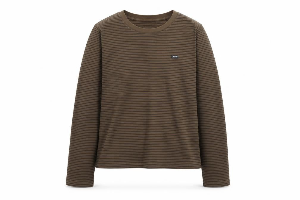 Levi's Girls Brown Striped Long Sleeve T-Shirt Size L Cotton Casual Top