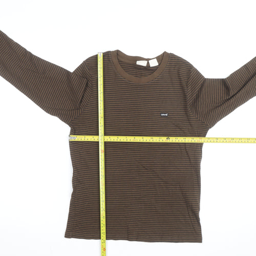 Levi's Girls Brown Striped Long Sleeve T-Shirt Size L Cotton Casual Top