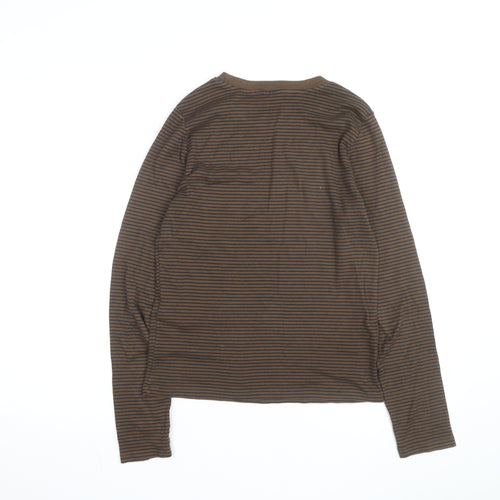 Levi's Girls Brown Striped Long Sleeve T-Shirt Size L Cotton Casual Top