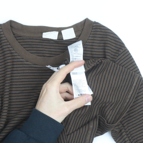 Levi's Girls Brown Striped Long Sleeve T-Shirt Size L Cotton Casual Top