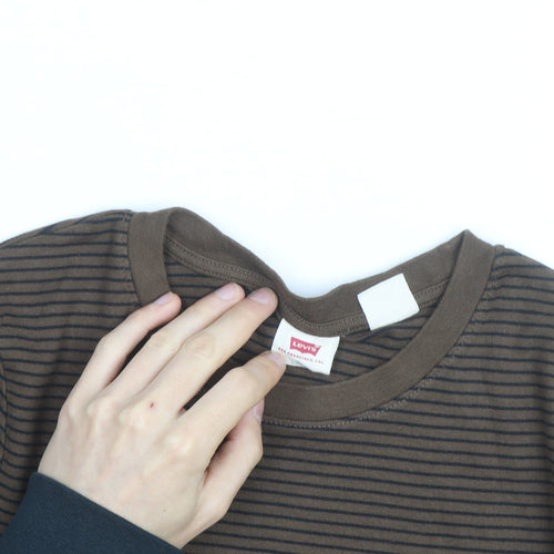 Levi's Girls Brown Striped Long Sleeve T-Shirt Size L Cotton Casual Top