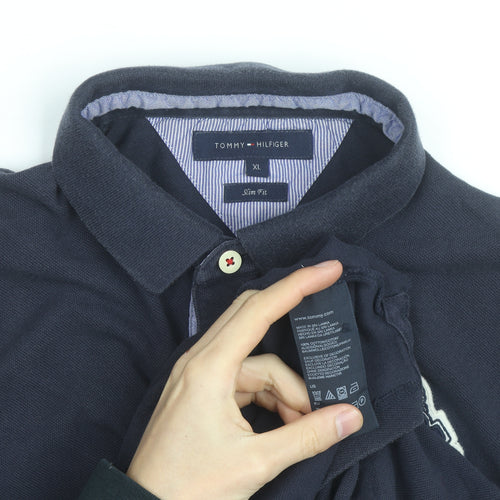 Tommy Hilfiger Men's Blue Slim Fit Polo Shirt XL Embroidered Logo