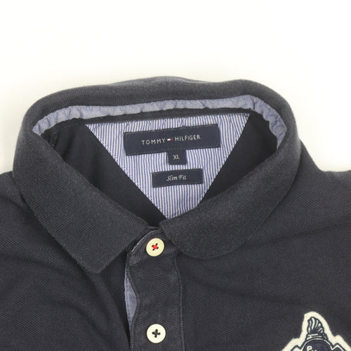 Tommy Hilfiger Men's Blue Slim Fit Polo Shirt XL Embroidered Logo