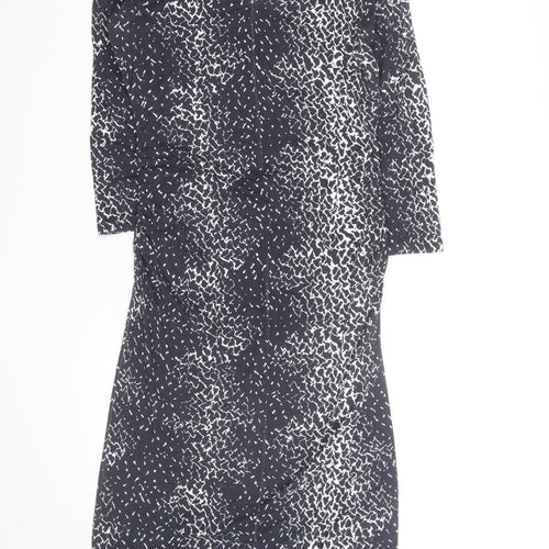 Jaeger Women's Black Geometric V-Neck Bodycon Dress Size 10