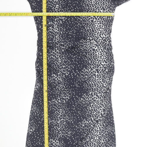 Jaeger Women's Black Geometric V-Neck Bodycon Dress Size 10