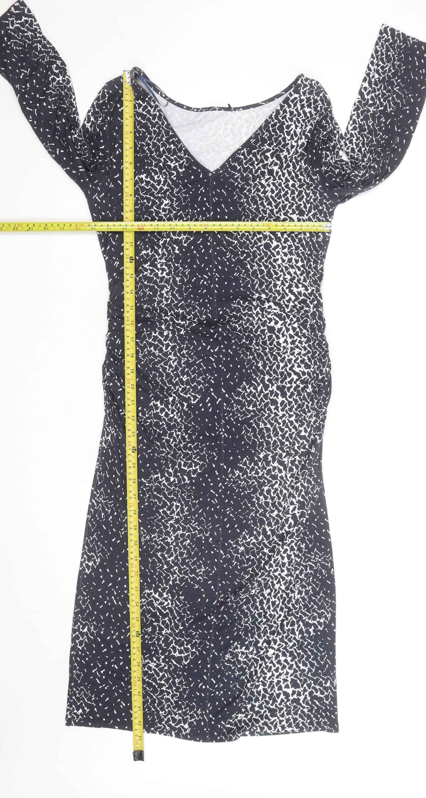 Jaeger Women's Black Geometric V-Neck Bodycon Dress Size 10