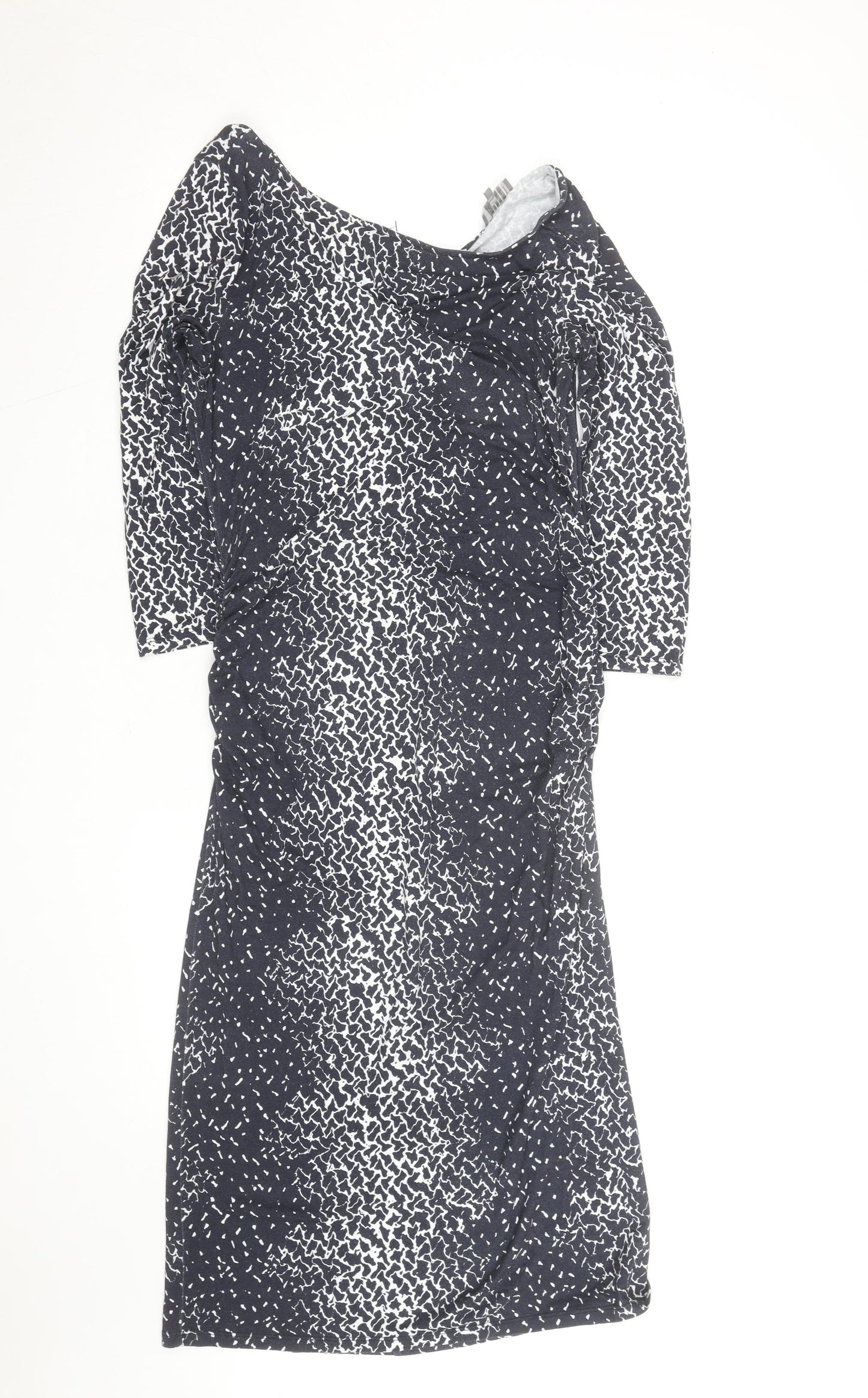 Jaeger Women's Black Geometric V-Neck Bodycon Dress Size 10