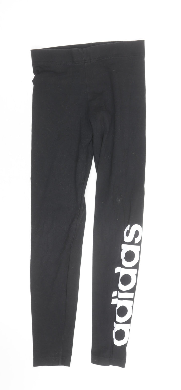 Adidas Girls Black Ankle Leggings 9-10 Years Stretch Sportswear