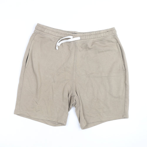 US ATH Men’s Beige Sweat Shorts Size L Jersey Cotton Blend