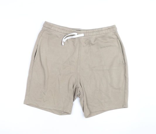 US ATH Men’s Beige Sweat Shorts Size L Jersey Cotton Blend