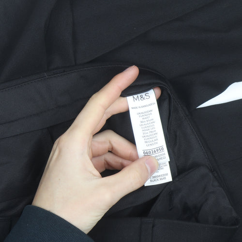 Marks and Spencer Men's Black 36R Regular Fit Dress Trousers