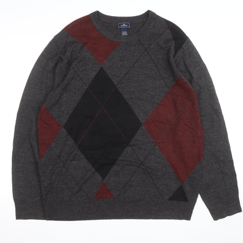Dockers Men's Grey Argyle Knit Pullover Jumper 2XL Big & Tall