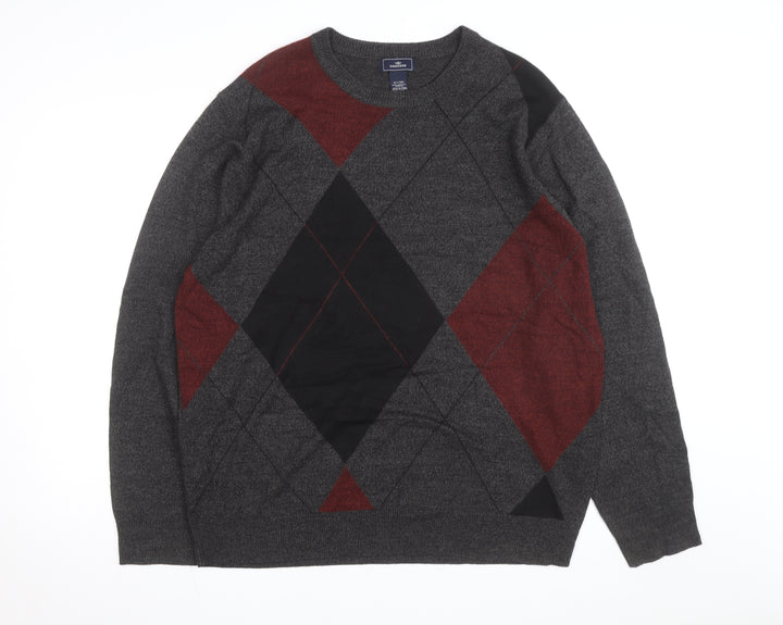 Dockers Men's Grey Argyle Knit Pullover Jumper 2XL Big & Tall