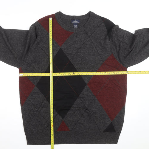 Dockers Men's Grey Argyle Knit Pullover Jumper 2XL Big & Tall