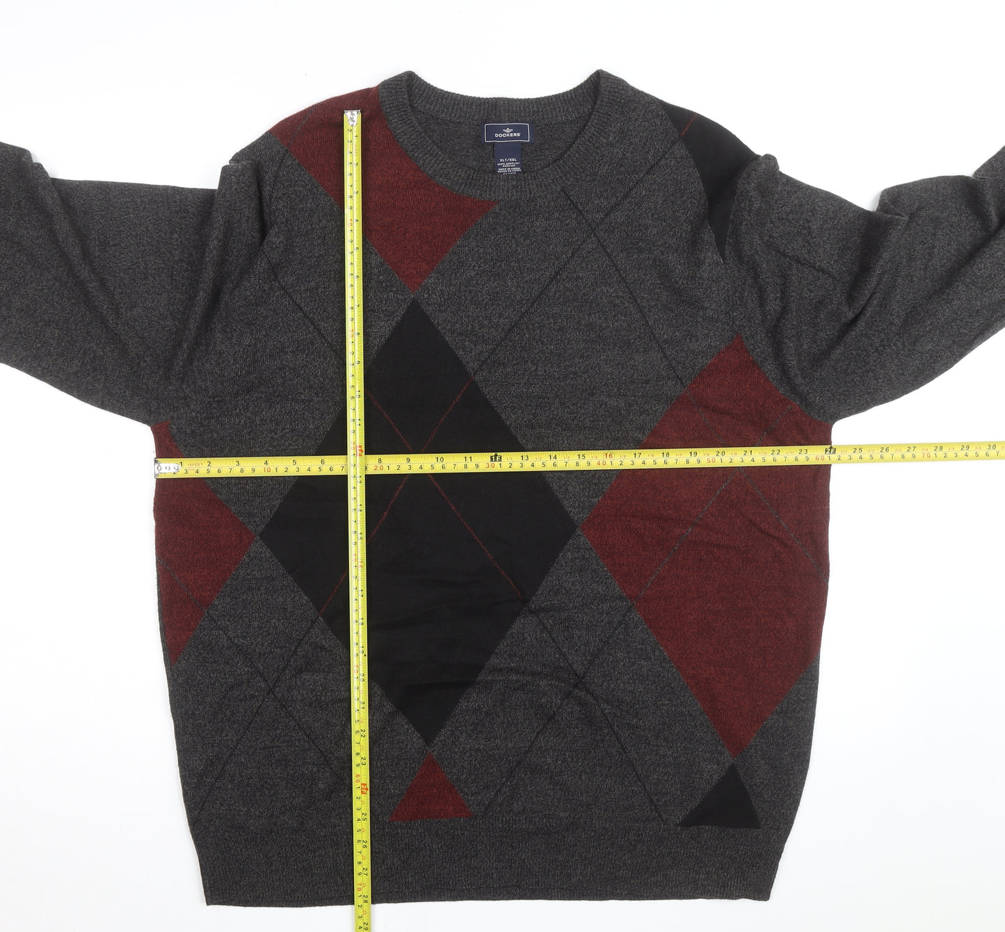 Dockers Men's Grey Argyle Knit Pullover Jumper 2XL Big & Tall