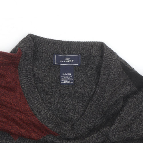 Dockers Men's Grey Argyle Knit Pullover Jumper 2XL Big & Tall