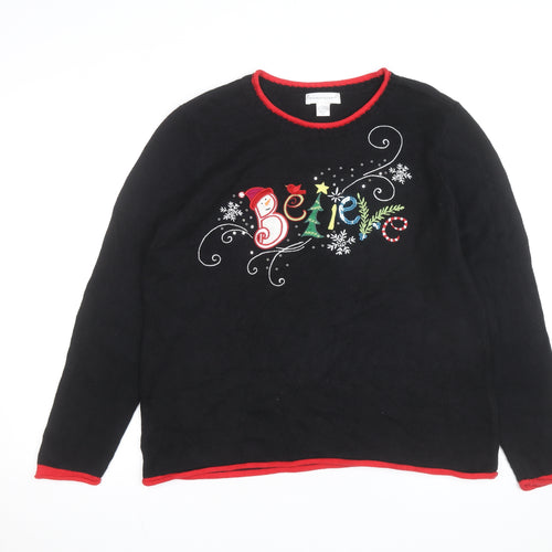 Christopher & Banks Women's Black Christmas Cotton Jumper L