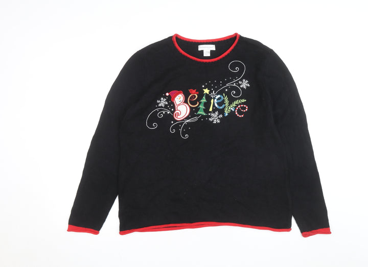 Christopher & Banks Women's Black Christmas Cotton Jumper L