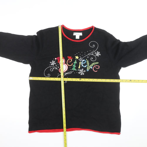 Christopher & Banks Women's Black Christmas Cotton Jumper L